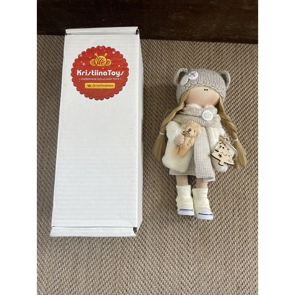 Kristiina Toys In Box Doll Hand Made 12"‎ Doll With Bear New Open Box